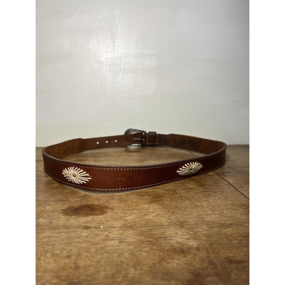 Vintage Italian Leather Belt-boho Southwestern Starburst Accent - Picture 4 of 9
